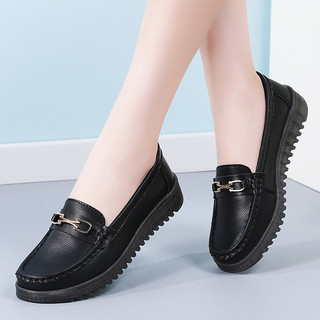 35-42 Giày Nữ Size Lớn Giày Da Thật Chính Hãng Thời Trang Phiên Bản Hàn Quốc Giày Đế Bằng Khóa Kim Loại Giày Mẹ Giày Thường Chống Trơn Trượt Chống Thấm Nước Giày Lười Có Sẵn Miễn Phí Vận Chuyển