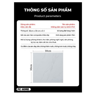 Miếng dán sàn nhà sang trọng BUNA, có keo dán sẵn, chống thấm,chất liệu PVC, kích thước 30x30x0.1cm