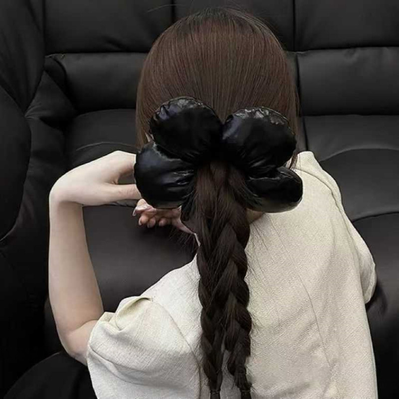 Mới Oversize Phong Cách Hàn Quốc Hình Hoa Xốp Đen Bạc Lớn Satin Tóc Scrunchies Vải Hợp Thời Trang