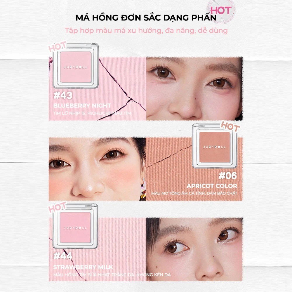 Phấn Má Hồng Đơn Sắc Lên Màu Chuẩn Judydoll Blush Powder 2.2g