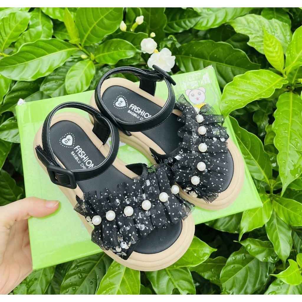 sandal bé gái dép quai hậu cho bé nhún bèo xinh xắn đính ngọc công chúa mẫu mới êm chân nhẹ QCCC có hộp A9319 ( ảnh thật