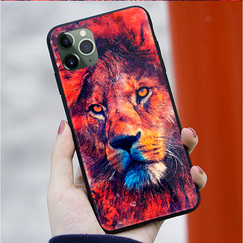 Ốp Điện Thoại Kính Cường Lực Sư Tử 01 Cho IPhone 15 14 13 12 11 Pro XS Max Plus Mini X XR 8 7 6s SE2 / 3