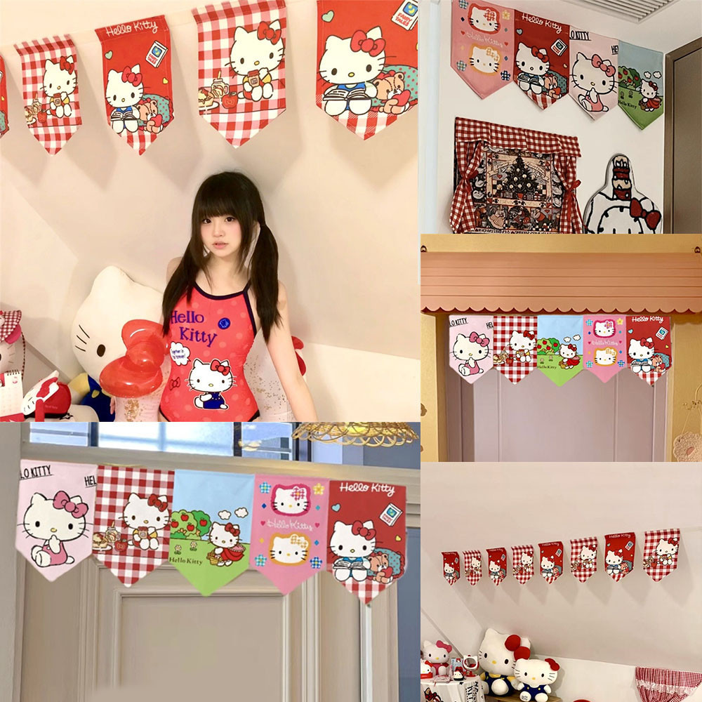 Trang Trí Phòng Cờ Rèm Tông Phân Vùng Hello Kitty DIY Cửa Phòng Ngủ INS Sáng Tạo 1 Bộ Hoạt Hình Dễ Thương