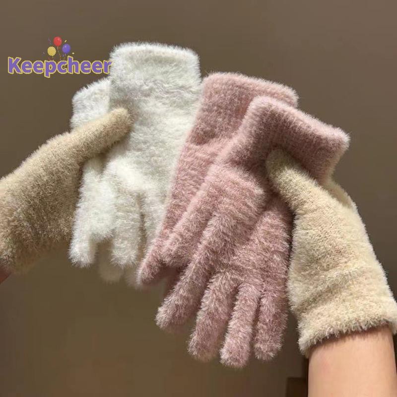 [Keepcheer] 1 Cặp Thời Trang Mùa Đông Chồn Nhung Năm Găng Tay Full Ngón Sang Trọng Ấm Áp Găng Tay Chống Lạnh Ngoài Trời Đi Xe Đạp Găng Tay Màu Trơn [Mới]