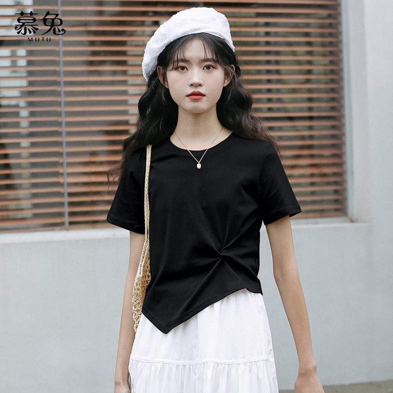 Mutu ins Áo Thun Nữ Tay Ngắn Không Đều Vai, Phù Hợp Mùa Hè, Phong Cách Thời Thượng