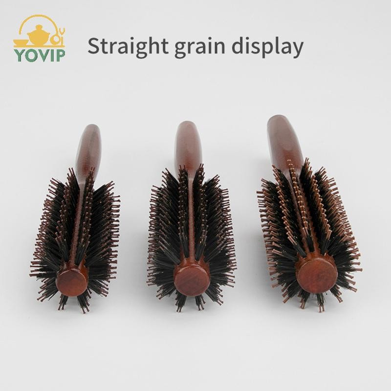 YOVIP 1 Cái Tay Cầm Gỗ Tròn Cán Bàn Chải Thẳng Twill Lược Tóc Boar Lông Tròn Thùng Uốn Tóc Dụng Cụ Làm Tóc VN