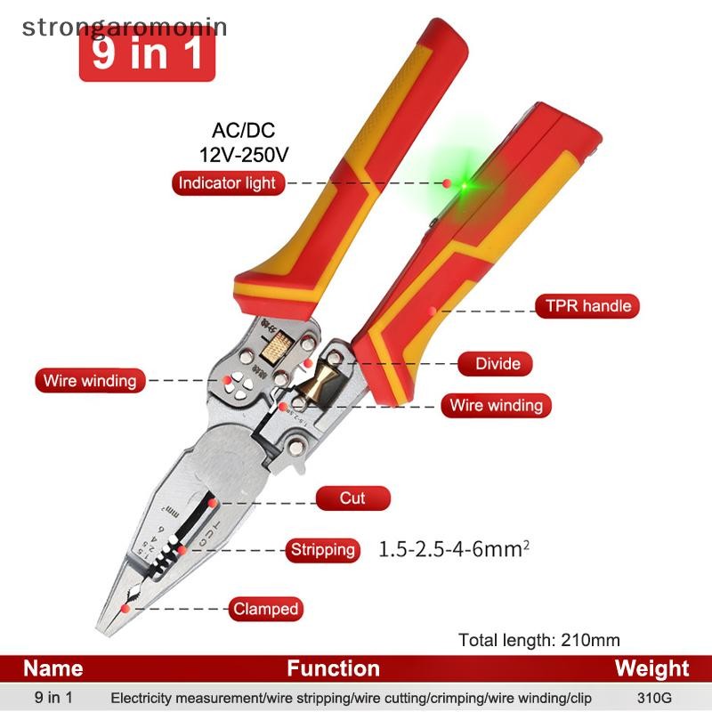 Kìm điện ST 8 trong 1 đa năng cắt dây, tuốt dây chống trượt, đo điện