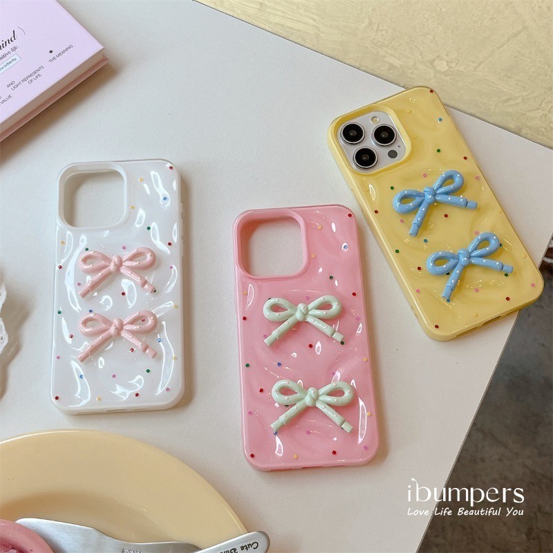 ibumpers Ốp Điện Thoại iPhone Hàn Quốc Dễ Thương Màu Kẹo Nơ Cho IPhone 11 12 13 14 15 16 Pro Max Ốp Lưng Thiên Thạch Màu Kẹo Silicon Mềm Chống Sốc