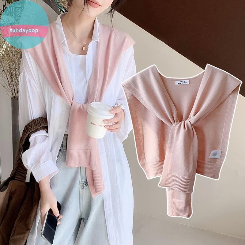 Khăn choàng dệt kim mỏng phong cách Hàn Quốc, bảo vệ cổ mùa hè
