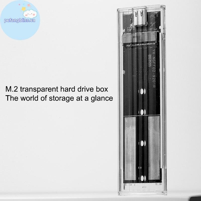 Pufangbliss M.2 NVME PCIe NGFF SATA Protocol Case Clear USB Type C 10Gbps PCI-E Hộp đựng ổ cứng gắn ngoài trong suốt cho điện thoại máy tính xách tay VN