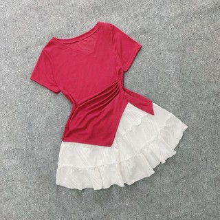 Set Bigsize Nữ (CÓ LẺ ÁO/ VÁY)Áo Thun Lệch Tà Tôn Dáng Phối Chân Váy Bí Dễ Thương Cho Chuppy SET952