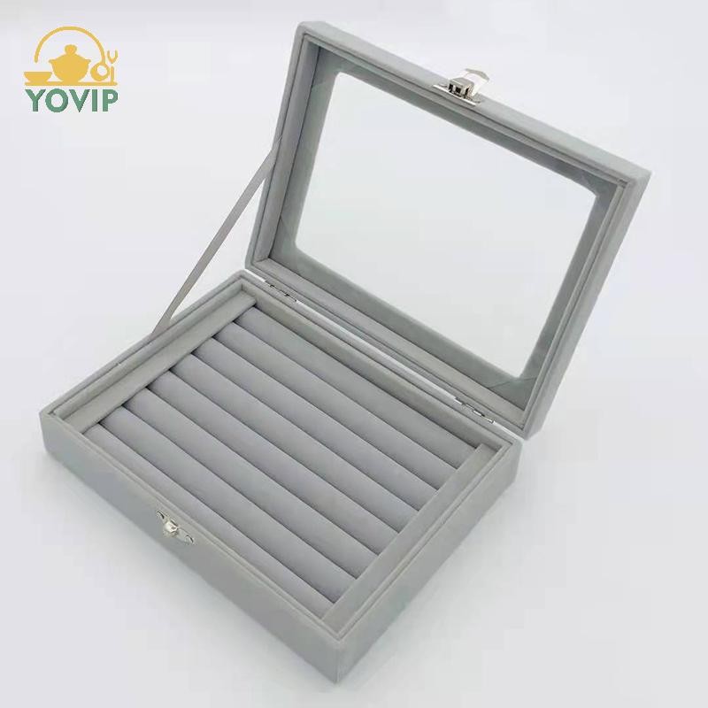 YOVIP Nhung Nhẫn Hộp Trang Sức Trưng Bày Ốp Lưng Bảo Quản Tổ Chức Nhẫn Bông Tai Hộp Chống Bụi Trong Suốt Nắp Lật Hộp Trang Sức VN