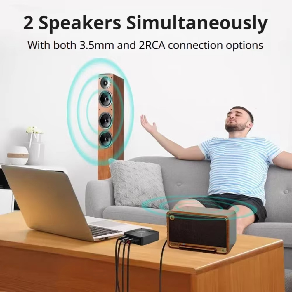 2025 Mới Bluetooth 6.0 Bộ Thu Không Dây SBC AAC Hi-Fi 3.5 Mm AUX Jack 2RCA RCA Âm Thanh Âm Nhạc Adapter Cho PC Xe Bộ Loa Khuếch Đại