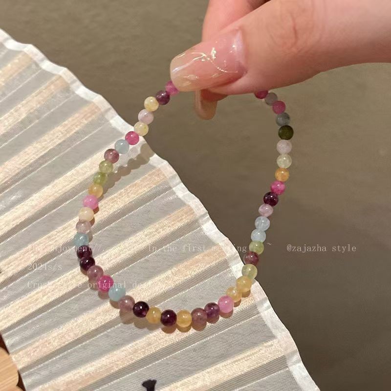 Vòng tay đính cườm pha lê Tourmaline cầu vồng, thiết kế phong cách Trung Quốc cao cấp