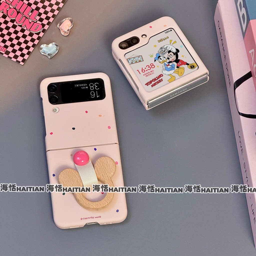 Ốp Điện Thoại Thích Hợp Cho Samsung Galaxy ZFlip7 Hoạt Hình Dễ Thương Mickey Nhẫn Gấp Vỏ Cho ZFlip 7 6 5 4 3 5G N3Flip MixFlip Dây Bảo Vệ