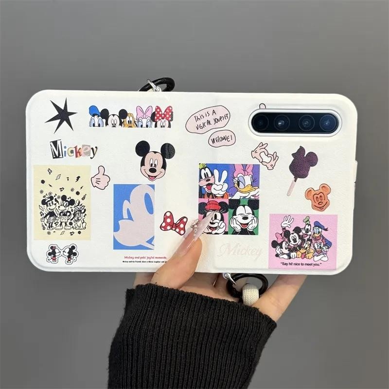 Ốp Điện Thoại Thích Hợp Cho Samsung Galaxy ZFlip7 Hoạt Hình Dễ Thương Mickey Minh Họa Miếng Dán Vòng Tay Gấp Vỏ Cho ZFlip 7 6 5 4 5G N3Flip MixFlip Dây Bảo Vệ