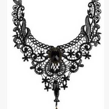 (1 cái)Vòng cổ Choker và vòng tay liền nhẫn hoa hồng phối ren phong cách Lolita