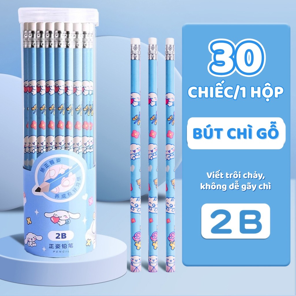 Bộ 30 Bút Chì Gỗ 2B Cho Học Sinh - In Hình Hoạt Hình Dễ Thương, Chất Lượng Cao, Không Gãy Ngòi