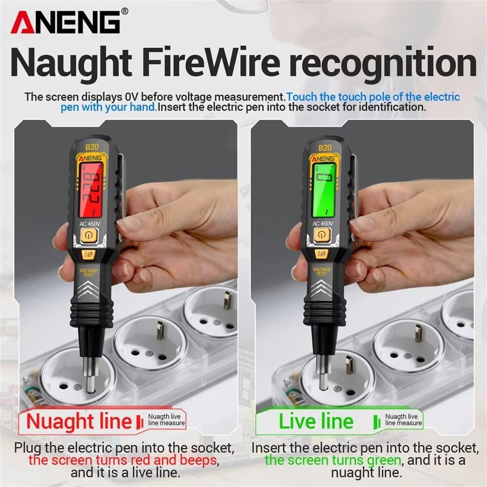 Bút kiểm tra điện áp SUNKISSD, Máy dò điện áp không tiếp xúc báo động Buzzer, Màn hình kỹ thuật số chính xác cao Bút cảm ứng thợ điện 30-1000V