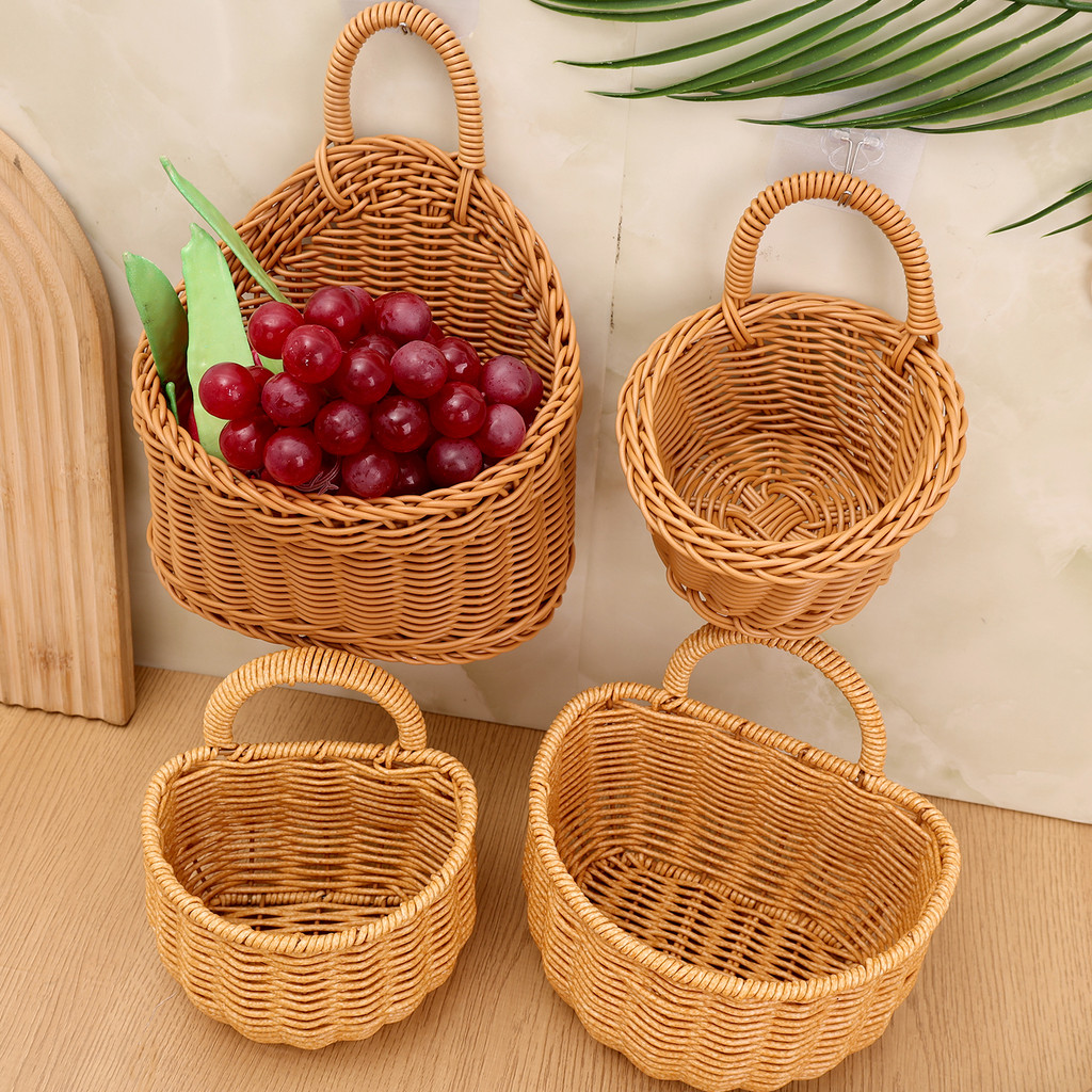 Giỏ treo tường cổ điển để lưu trữ nhà bếp | Dụng cụ sắp xếp đa kích thước bằng nhựa bền bỉ có lắp đặt dễ dàng, Đèn trang trí nội thất cổ điển / Nâu đậm