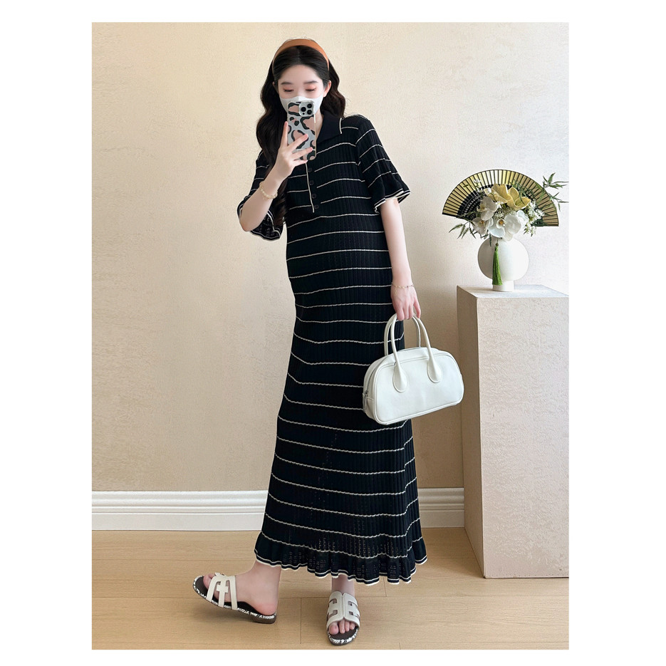 Váy bà bầu mùa hè Plus Size Váy dệt kim rỗng