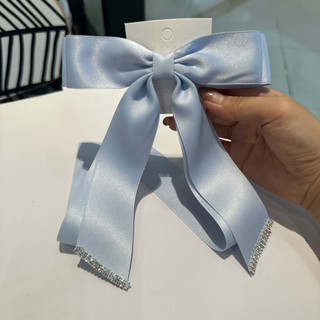 Kẹp Tóc Thanhtao Lụa Ruy Băng Satin Màu Hồng Với Chiếc Nơ Kim Cương Giả