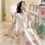 Cỗ đồ ngủ nữ mùa hè từ cotton lụa mỏng, thiết kế cổ chữ V nhỏ tươi mát, phong cách sang trọng có thể mặc bên ngoài