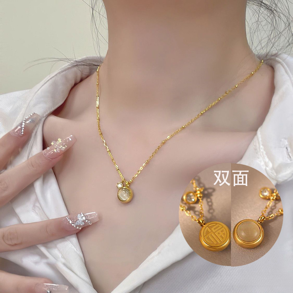 Vòng cổ opal thời trang cho nữ với mặt dây chuyền nhân vật phúc lộc hai mặt độc đáo