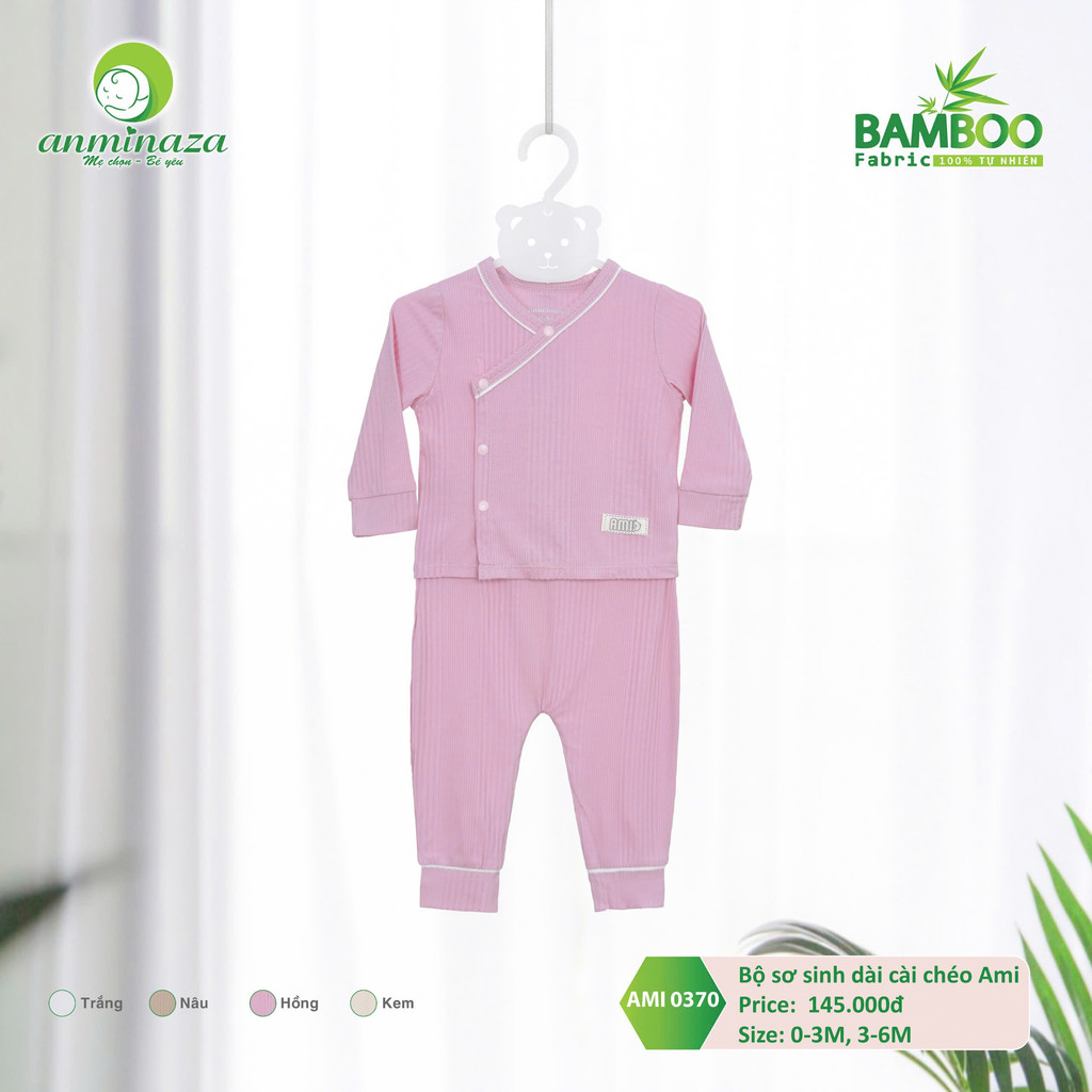 Bộ Sơ Sinh Dài Tay Anminaza Cài Chéo Vải Tăm Tre An Toàn Mềm Mịn Cho Bé - Hàng Chính Hãng AMI0370
