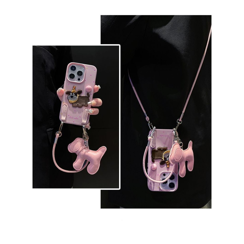 【✨Spot】[Vỏ điện thoại thêu chấm bi+Mặt dây chuyền+Dây dài] 16promax/ iphone15pro/14plus, chống sốc