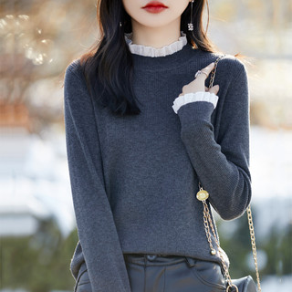 Dệt Kim Áo Len Tay Dài Rời Cổ Tròn Ren Phù Hợp Đi Làm Style Hàn Quốc