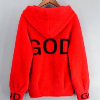 Mùa Đông Áo Len Cardigan Lông Cừu Giả Chồn Vàng Có Mũ Trùm Đầu