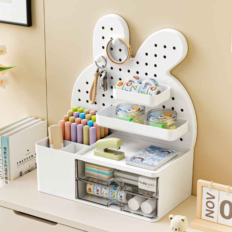 Kệ Ngăn Kéo Hộp Sắp Xếp Vị Trí Làm Việc Ký Túc Xá Lỗ Bảng Đựng Bút Bunny Bàn Làm Việc Sinh Viên Máy Tính Để Bàn