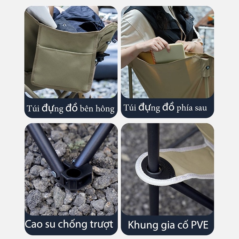 WTHB Outdoor Ghế Camping Gấp Gọn ngoài trời Có thể điều chỉnh nhiều mức Ghế mặt trăng di động Tải trọng 400kg