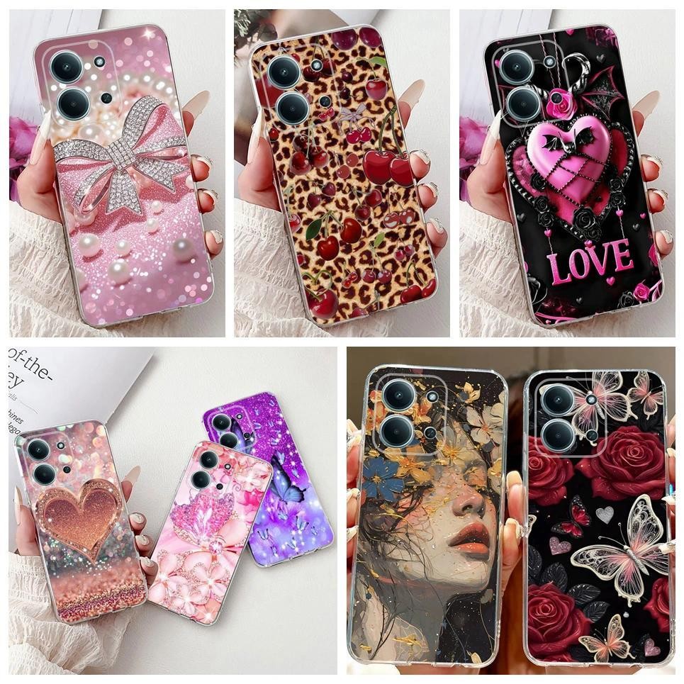Dành Cho Xiaomi Poco C85 Ốp lưng Xiaomi Redmi 15C 15 C Sang Trọng Bướm Hoa Nữ Tính 2D In Vỏ Mềm Trong Suốt TPU Ốp Lưng