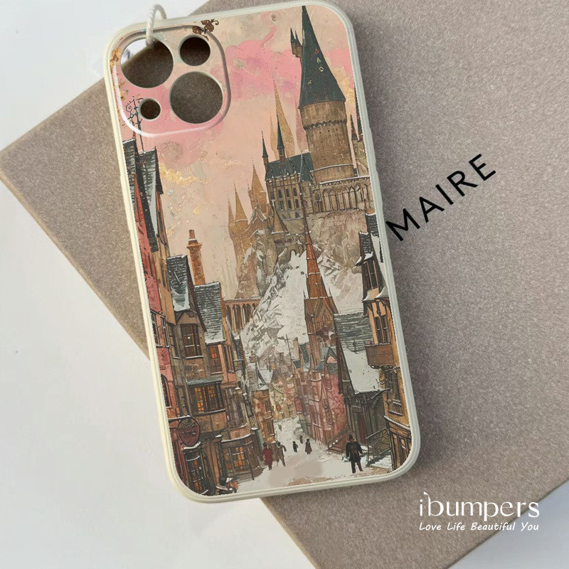 ibumpers Ốp Điện Thoại iPhone Harry Potter Hogwarts & Diagon Alley Hoa Văn Cảnh Mùa Đông Cho IPhone 16 15 14 12 13 11 Pro Max IP 7 8 Plus X XS XR Ốp Lưng Silicon Mềm Chống Sốc
