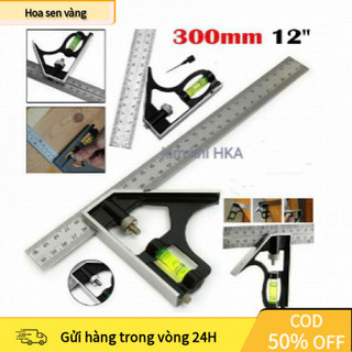 【24H】Thước Kết Hợp 2 Trong 1 – Đo Góc Vuông, 45°, 30cm, Có Cân Thủy, Dụng Cụ Cơ Khí Mộc
