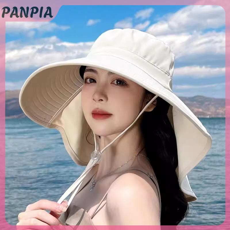 PANPIA-Mùa Hè Mũ Ngoài Trời Chống Tia UV Chống Cổ Tấm Che Nắng Cho Nữ Câu Cá Đi Bộ Đường Dài Vành Rộng Khăn Choàng Chống Nắng Đuôi Ngựa Mũ Dành Cho Nữ