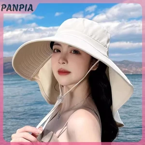 PANPIA-Mùa Hè Mũ Ngoài Trời Chống Tia UV Chống Cổ Tấm Che Nắng Cho Nữ Câu Cá Đi Bộ Đường Dài Vành Rộng Khăn Choàng Chống Nắng Đuôi Ngựa Mũ Dành Cho Nữ