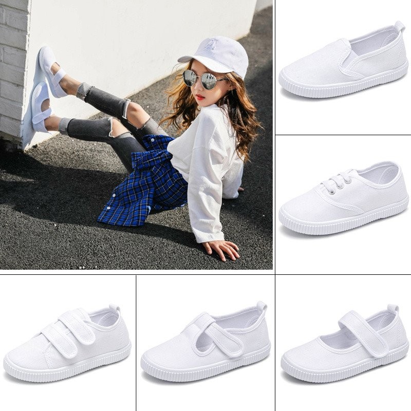 Giày Trắng Nhỏ Xuân Hè Phong Cách Mới Giày Vải Mẫu Giáo Trong Nhà Giày Bé Trai Bé Gái Học Sinh Biểu Diễn Khiêu Vũ Giày Vải Trắng 0821