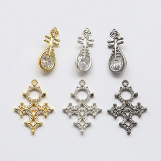 Mặt dây chuyền kẻ sọc zircon đồng mạ vàng thật, style phù thủy yêu tinh, thiết kế DIY handmade baroque
