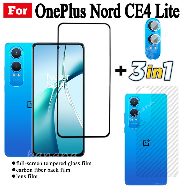 3 TRONG 1 OnePlus Nord CE4 Lite Kính Cường Lực Cho OnePlus Nord CE4 Lite Không Có Điện Thoại 2A Phone2 1 Full Cover Bảo Vệ Màn Hình Kính + Phim Ống Kính Máy Ảnh + Phim Mặt Sau