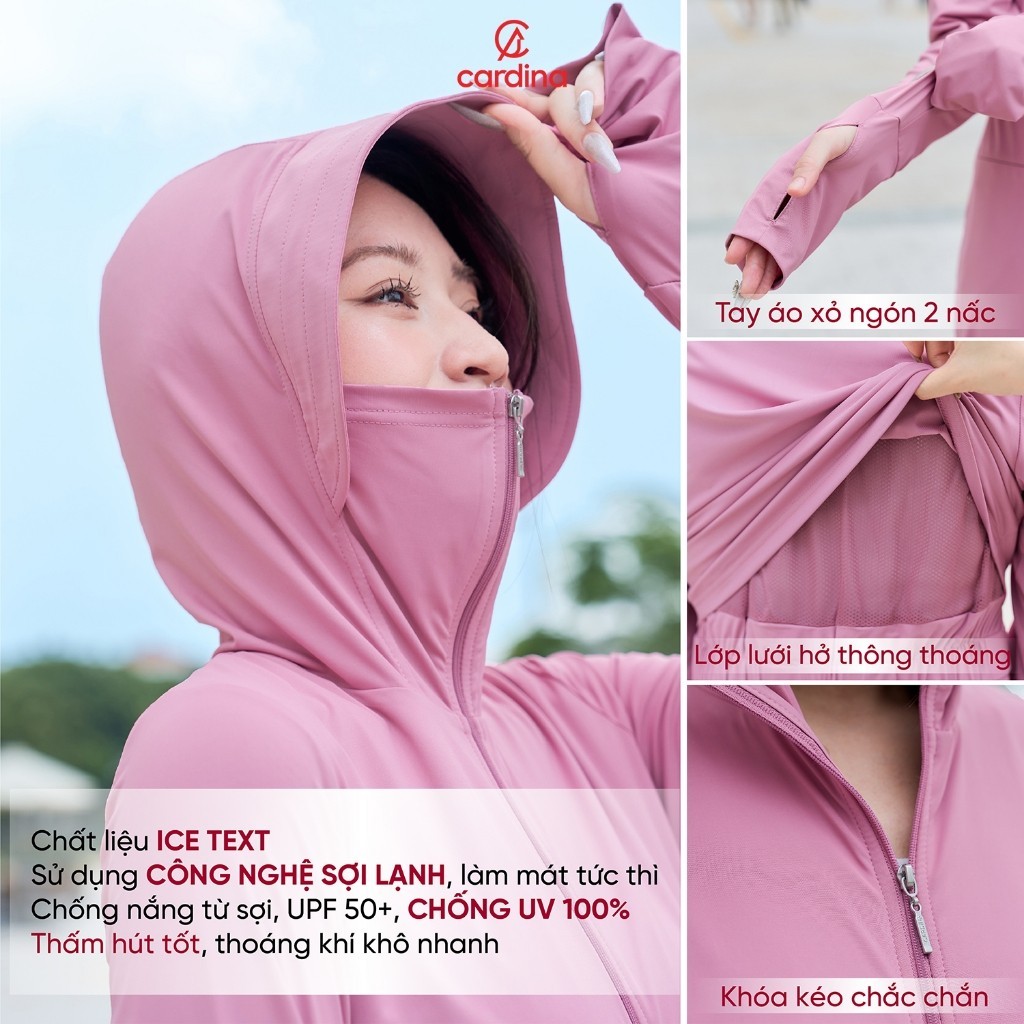 Áo chống nắng nữ CARDINA thiết kế 2 tầng Icetext 2 lớp chống tia cực tím hiệu quả cs UPF  50+4CHT01