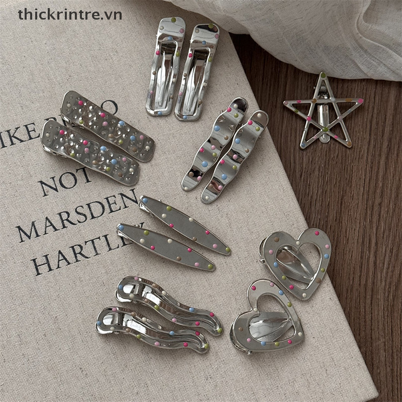 Thi Silvery Y2k Kẹp Tóc Cho Nữ Kim Loại Thanh Lịch Mỏ Vịt Kẹp Bên Nổ Barrettes Bé Gái Phụ Kiện Tóc VN