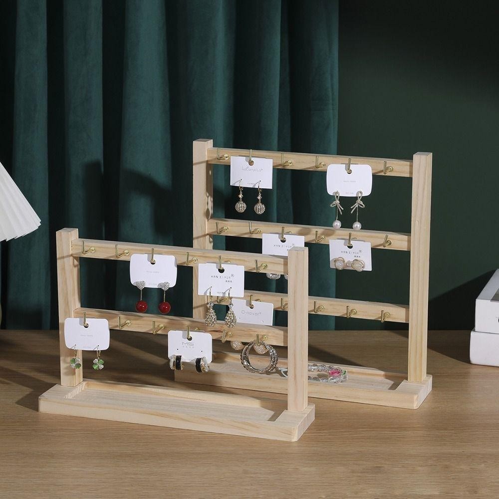 Giá sưu tập trang sức BAMBOOB, Giá đỡ dây chuyền bằng gỗ có thể tháo rời, có móc treo trang sức bằng gỗ nguyên khối