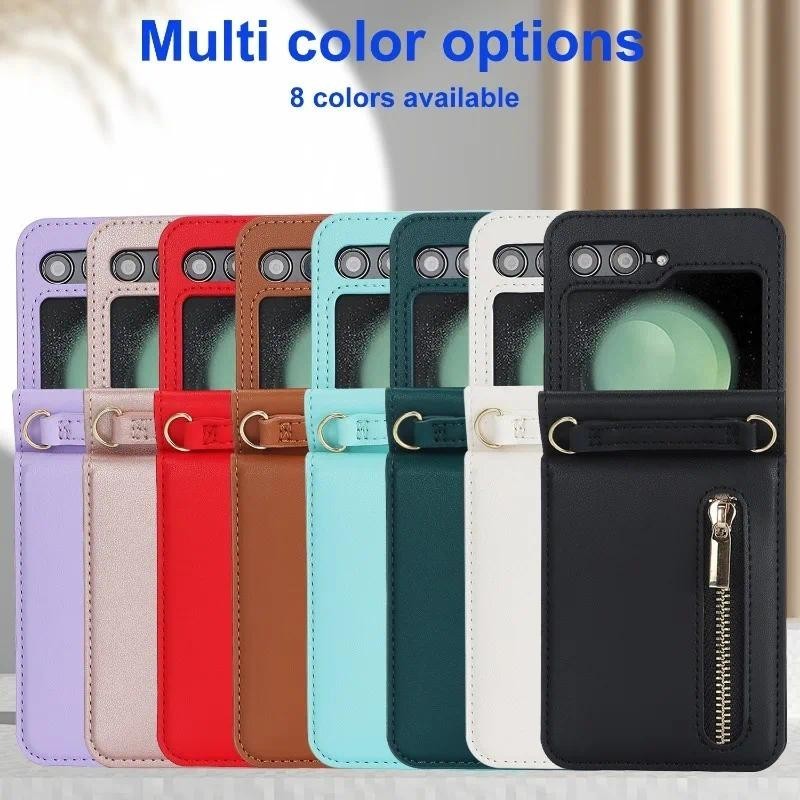 Ví dây kéo đeo chéo có ngăn đựng thẻ Vỏ điện thoại cho Samsung Galaxy Z Flip 6 5 4 3 Flip6 Flip5 Flip4 Flip3 5G Bao da