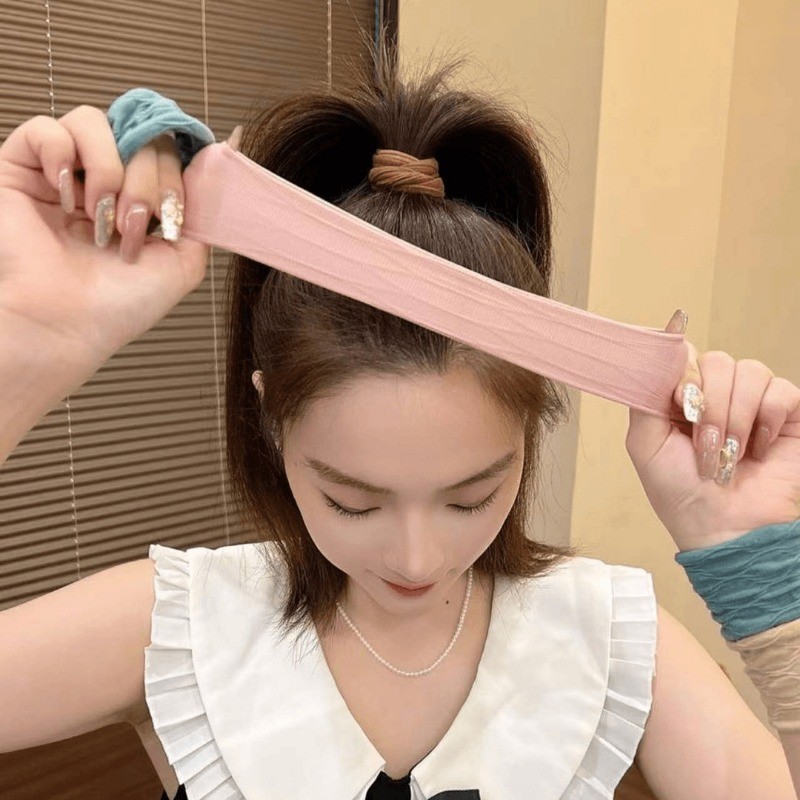 Vòng buộc tóc có độ đàn hồi cao 5PC - Dây buộc tóc họa tiết mặt nạ Jacquard - Dây cao su