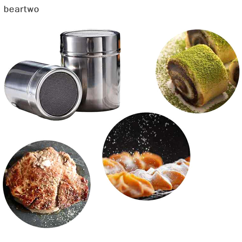 < Beartwo > Bình lắc cà phê bằng thép không gỉ Sàng đường sô cô la Dụng cụ nhà bếp bánh BBQ có nắp đẹp