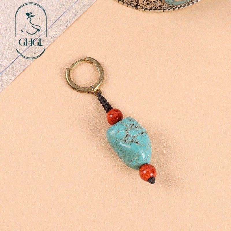 Thiết Kế Ban Đầu Dệt Ngọc Bông Tai Phong Cách Tây Tạng Phong Cách Dân Tộc Bông Tai Retro Dingzhen Cùng Phong Cách Tây Tạng Bông Tai Unisex