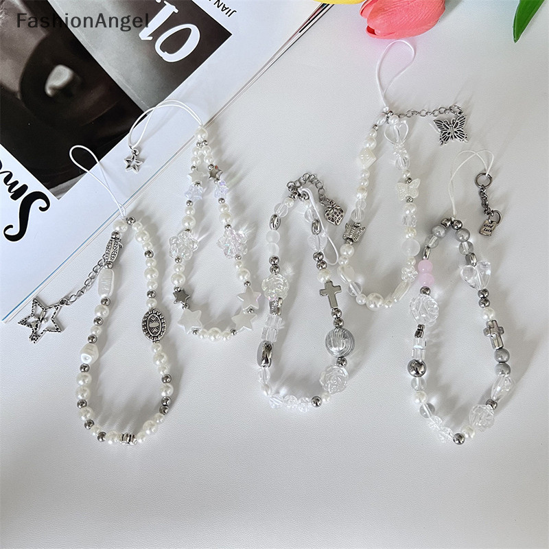 FashionAngel Dây chuyền đính hạt mặt bạc thời trang nữ, dây đeo điện thoại, trang sức TH